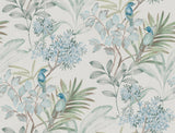 Handpainted Songbird Turquoise Peel & Stick Wallpaper with Painterly Floral and Birds - York PSW1517RL