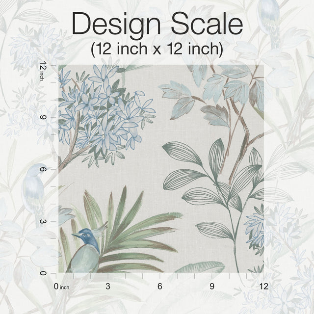 Handpainted Songbird Turquoise Peel & Stick Wallpaper with Painterly Floral and Birds - York PSW1517RL