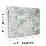 Handpainted Songbird Turquoise Peel & Stick Wallpaper with Painterly Floral and Birds - York PSW1517RL