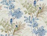 Handpainted Songbird Green & Blue Peel & Stick Wallpaper with Floral Songbird Motif - York PSW1518RL