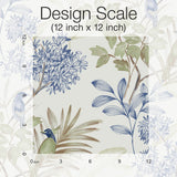 Handpainted Songbird Green & Blue Peel & Stick Wallpaper with Floral Songbird Motif - York PSW1518RL