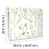 Alpine Botanical Peach Peel & Stick Wallpaper with Watercolor Botanical Pattern - York PSW1519RL