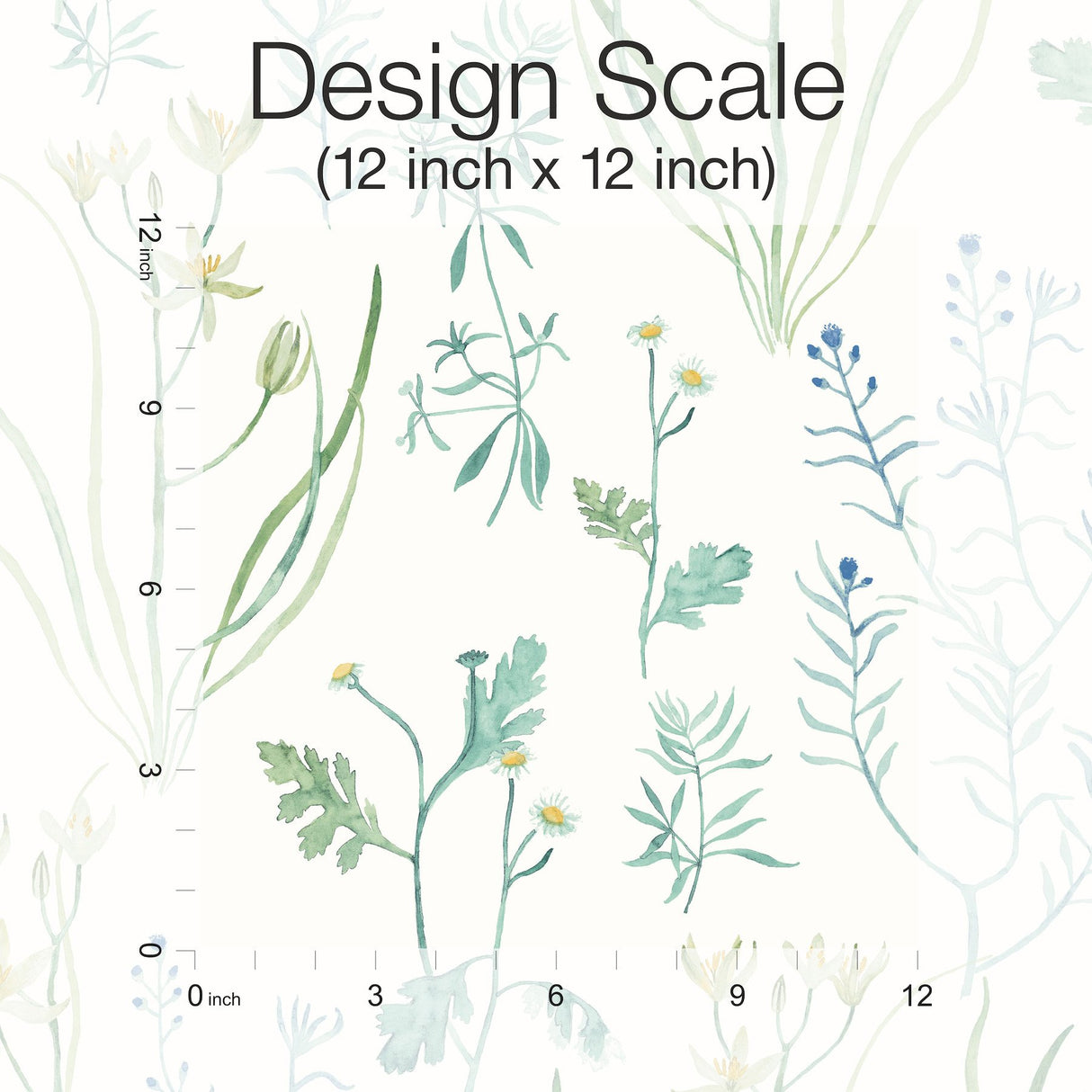 Alpine Botanical Blue Peel & Stick Wallpaper with Watercolor Botanical Pattern - York PSW1520RL
