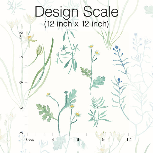 Alpine Botanical Blue Peel & Stick Wallpaper with Watercolor Botanical Pattern - York PSW1520RL