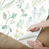 Alpine Botanical Blue Peel & Stick Wallpaper with Watercolor Botanical Pattern - York PSW1520RL