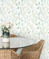 Alpine Botanical Blue Peel & Stick Wallpaper with Watercolor Botanical Pattern - York PSW1520RL