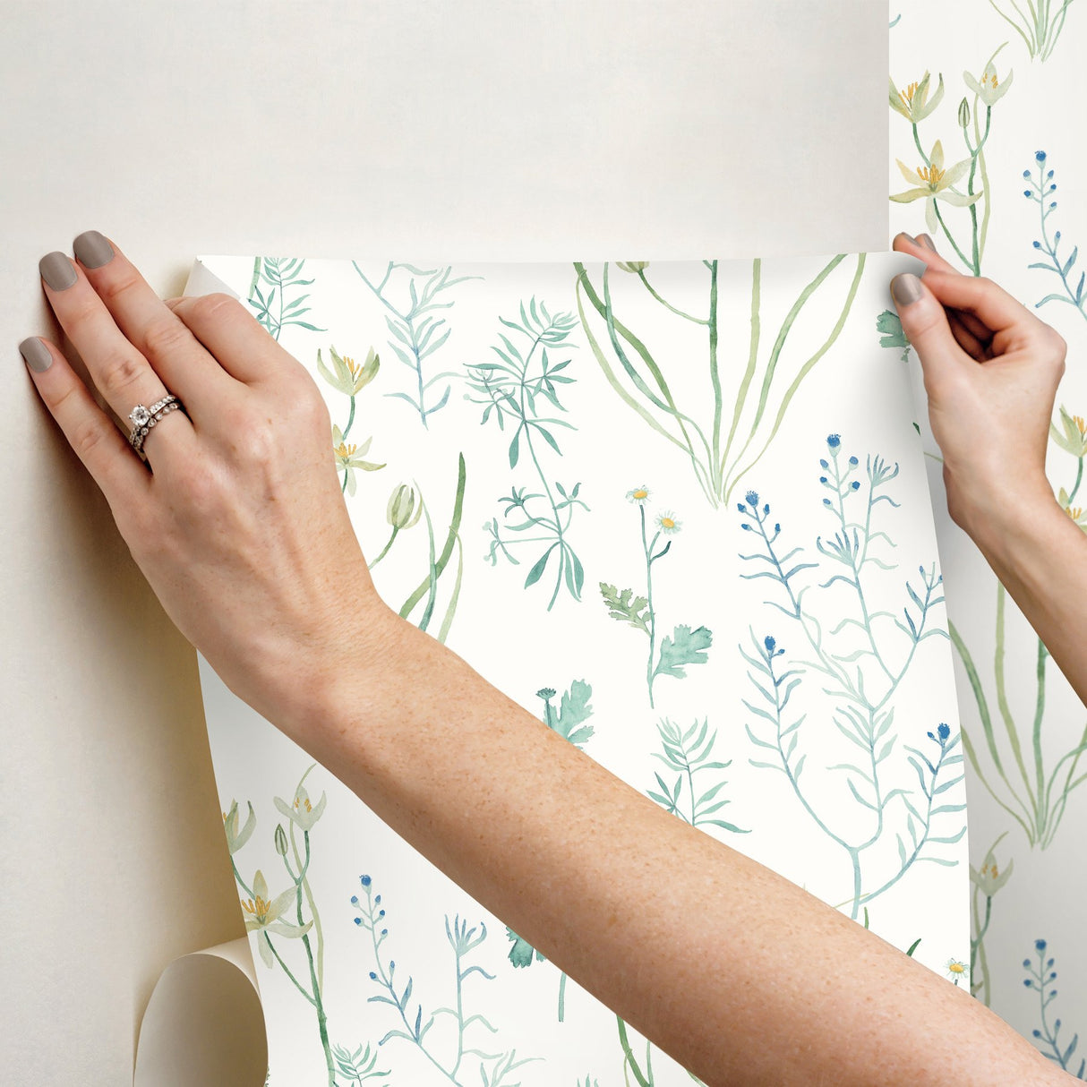 Alpine Botanical Blue Peel & Stick Wallpaper with Watercolor Botanical Pattern - York PSW1520RL