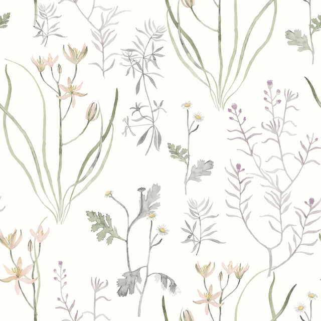 Alpine Botanical Lavender Peel & Stick Wallpaper with Watercolor Botanical Motif - York PSW1521RL