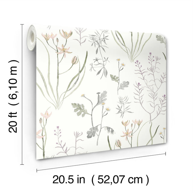 Alpine Botanical Lavender Peel & Stick Wallpaper with Watercolor Botanical Motif - York PSW1521RL