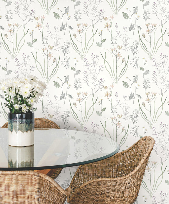 Alpine Botanical Lavender Peel & Stick Wallpaper with Watercolor Botanical Motif - York PSW1521RL