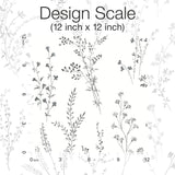 Wildflower Sprigs Black & White Peel & Stick Wallpaper with Botanical Watercolor Sprigs - York PSW1522RL