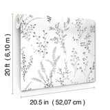 Wildflower Sprigs Black & White Peel & Stick Wallpaper with Botanical Watercolor Sprigs - York PSW1522RL