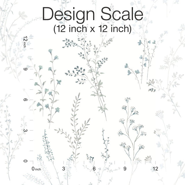 Wildflower Sprigs Blue & Green Peel & Stick Wallpaper with Watercolor Botanical Motif - York PSW1523RL