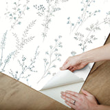 Wildflower Sprigs Blue & Green Peel & Stick Wallpaper with Watercolor Botanical Motif - York PSW1523RL