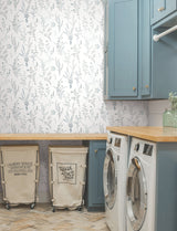 Wildflower Sprigs Blue & Green Peel & Stick Wallpaper with Watercolor Botanical Motif - York PSW1523RL