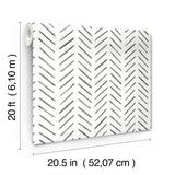 Painted Herringbone Black Peel & Stick Wallpaper with Matte Non-Woven Chevron Pattern - York PSW1525RL