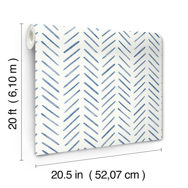 Painted Herringbone Navy Peel & Stick Wallpaper with Chevron & Houndstooth Pattern - York PSW1526RL
