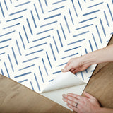 Painted Herringbone Navy Peel & Stick Wallpaper with Chevron & Houndstooth Pattern - York PSW1526RL