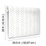 Painted Herringbone Fog Peel & Stick Wallpaper with Chevron & Houndstooth Motif - York PSW1527RL