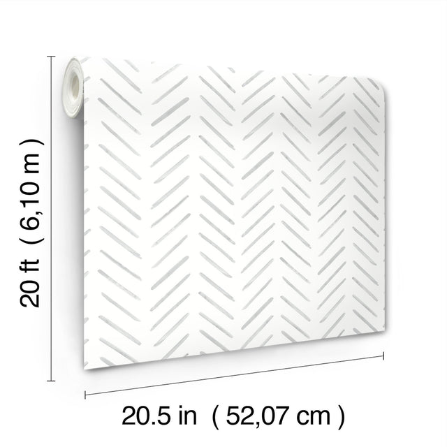 Painted Herringbone Fog Peel & Stick Wallpaper with Chevron & Houndstooth Motif - York PSW1527RL