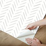 Painted Herringbone Fog Peel & Stick Wallpaper with Chevron & Houndstooth Motif - York PSW1527RL
