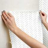 Painted Herringbone Fog Peel & Stick Wallpaper with Chevron & Houndstooth Motif - York PSW1527RL