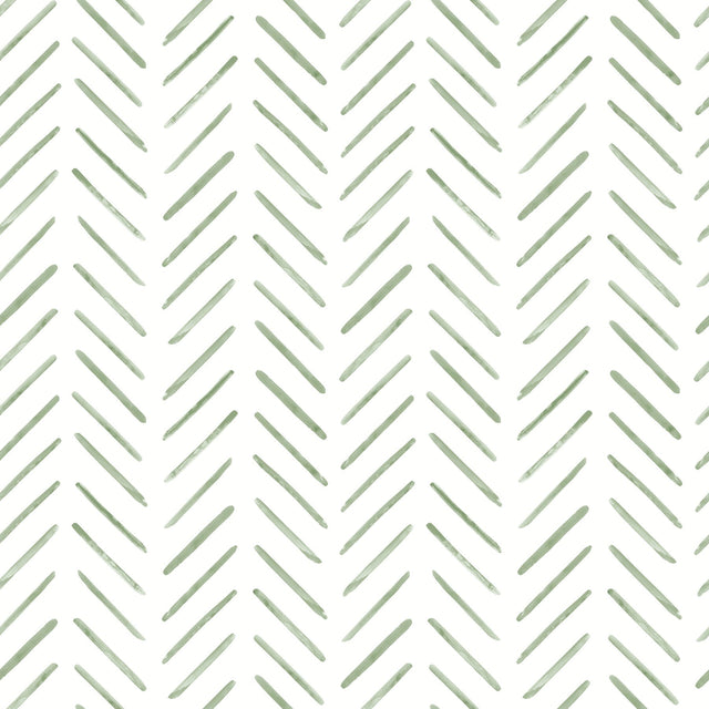 Painted Herringbone Fern Peel & Stick Wallpaper with Chevron Brushstroke Motif - York PSW1528RL