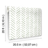 Painted Herringbone Fern Peel & Stick Wallpaper with Chevron Brushstroke Motif - York PSW1528RL