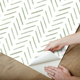 Painted Herringbone Fern Peel & Stick Wallpaper with Chevron Brushstroke Motif - York PSW1528RL