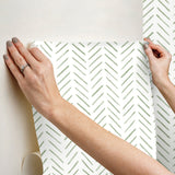 Painted Herringbone Fern Peel & Stick Wallpaper with Chevron Brushstroke Motif - York PSW1528RL