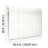 Painted Herringbone Sand Peel & Stick Wallpaper with Chevron Brushstroke Pattern - York PSW1529RL