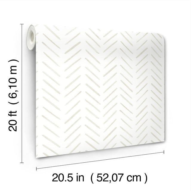 Painted Herringbone Sand Peel & Stick Wallpaper with Chevron Brushstroke Pattern - York PSW1529RL