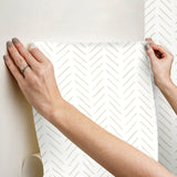 Painted Herringbone Sand Peel & Stick Wallpaper with Chevron Brushstroke Pattern - York PSW1529RL