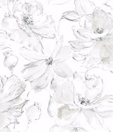Floral Dreams Grey Peel & Stick Wallpaper with Watercolor Floral Motif - York PSW1530RL