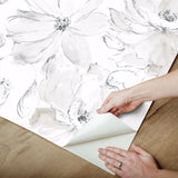 Floral Dreams Grey Peel & Stick Wallpaper with Watercolor Floral Motif - York PSW1530RL