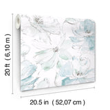 Floral Dreams Mineral Green Peel & Stick Wallpaper with Watercolor Floral Motif - York PSW1531RL