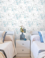 Floral Dreams Mineral Green Peel & Stick Wallpaper with Watercolor Floral Motif - York PSW1531RL