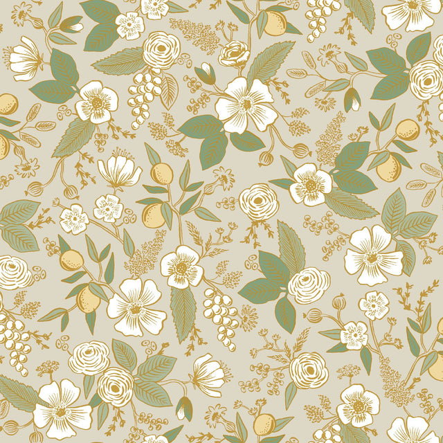 Colette Linen Peel & Stick Wallpaper with Metallic Floral Motif - York PSW1532RL