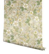 Colette Linen Peel & Stick Wallpaper with Metallic Floral Motif - York PSW1532RL