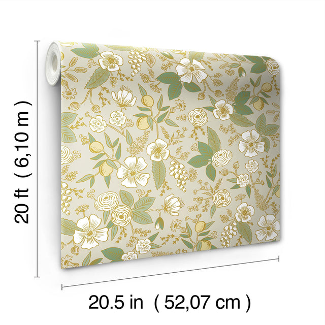 Colette Linen Peel & Stick Wallpaper with Metallic Floral Motif - York PSW1532RL