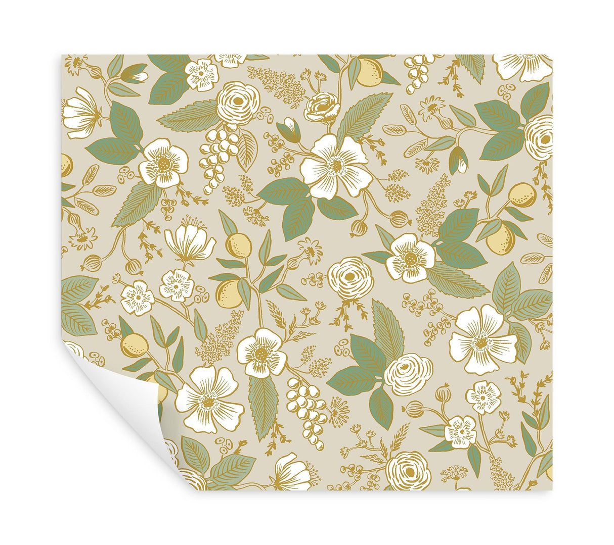 Colette Linen Peel & Stick Wallpaper with Metallic Floral Motif - York PSW1532RL