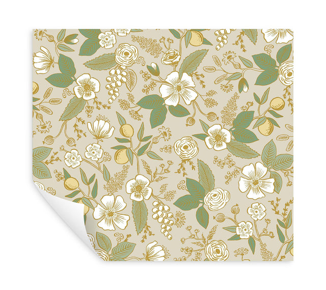 Colette Linen Peel & Stick Wallpaper with Metallic Floral Motif - York PSW1532RL