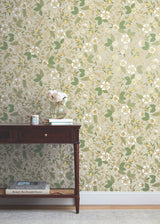 Colette Linen Peel & Stick Wallpaper with Metallic Floral Motif - York PSW1532RL