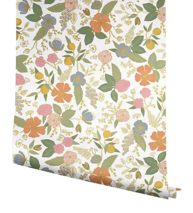 Colette Rose Multicolor Peel & Stick Wallpaper with Whimsical Floral Pattern - York PSW1533RL