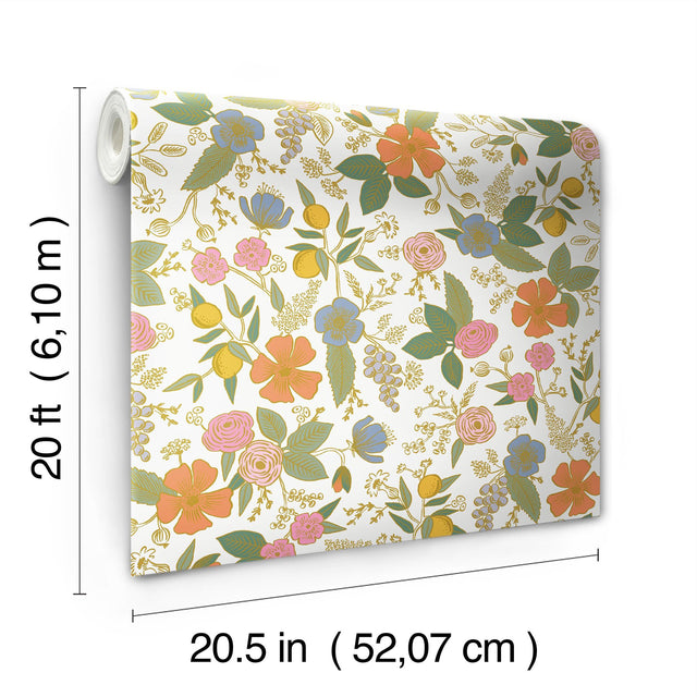 Colette Rose Multicolor Peel & Stick Wallpaper with Whimsical Floral Pattern - York PSW1533RL