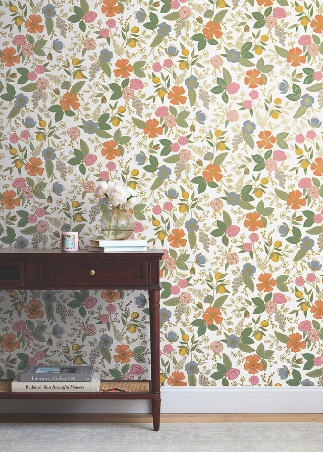 Colette Rose Multicolor Peel & Stick Wallpaper with Whimsical Floral Pattern - York PSW1533RL