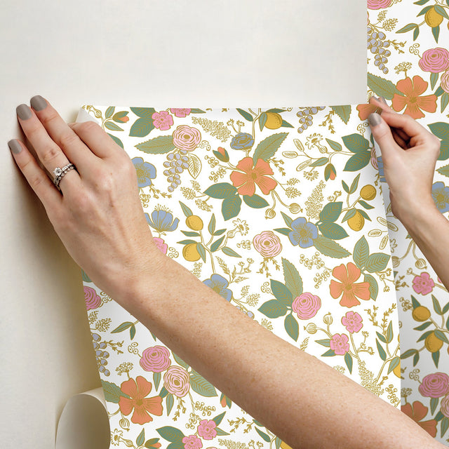 Colette Rose Multicolor Peel & Stick Wallpaper with Whimsical Floral Pattern - York PSW1533RL