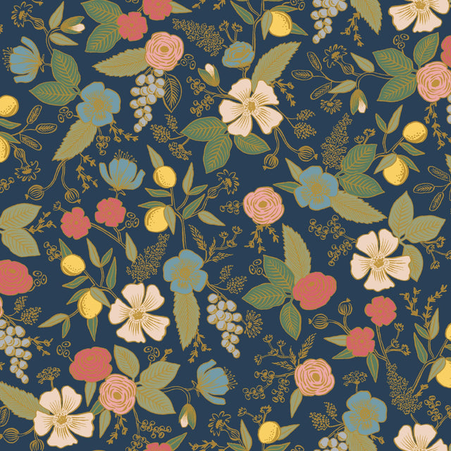 Colette Navy Peel & Stick Wallpaper with Whimsical Floral Pattern - York PSW1534RL