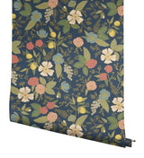 Colette Navy Peel & Stick Wallpaper with Whimsical Floral Pattern - York PSW1534RL
