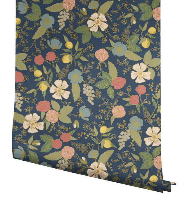 Colette Navy Peel & Stick Wallpaper with Whimsical Floral Pattern - York PSW1534RL